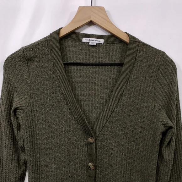 NWOT American Eagle Knitted Button Front Dress Cardigan Women's S Green Boho - Picture 2 of 9
